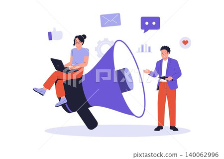 Illustration of Marketing Team Executing Public Relations Campaign Illustration of Marketing Team Executing Public Relations Campaign 140062996