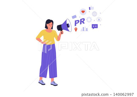 Illustration of Woman Broadcasting Public Relations PR Message 140062997