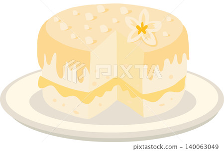 Vanilla Cake Illustration With Cream Drip Icing And Floral Decoration Vanilla Cake Illustration With Cream Drip Icing And Floral Decoration 140063049