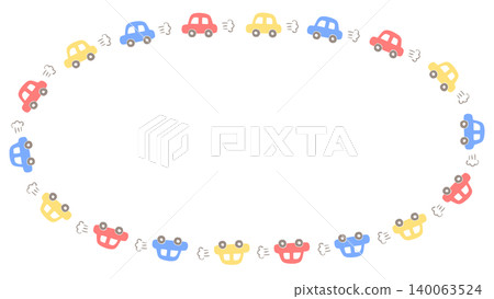 A frame with three colored cars driving on it A frame with three colored cars driving on it 140063524