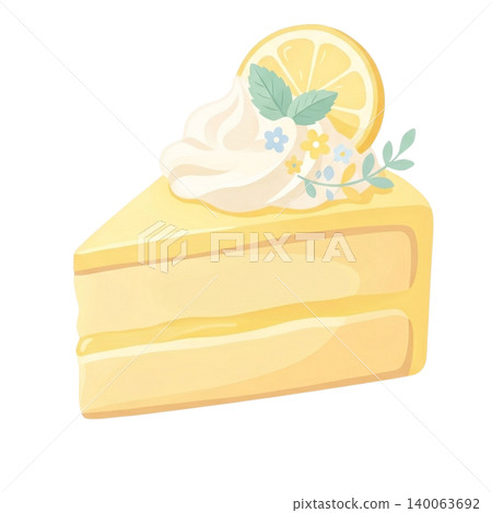 Lemon Cream Cake Slice Isolated on Transparent Background 140063692