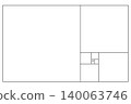 Monochrome illustrations of squares and rectangles based on the golden ratio. 140063746