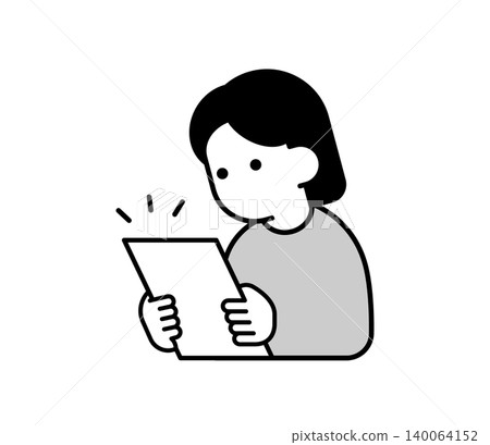 圖示插圖:一位女士正在閱讀文件/結果 圖示插圖:一位女士正在閱讀文件/結果 140064152