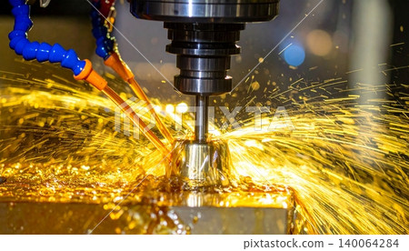 CNC milling machine work and Coolant and lubrication in metalwork industry CNC milling machine work and Coolant and lubrication in metalwork industry 140064284