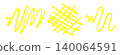 Set of Hand Drawn Yellow Highlighter Marker Scribble Strokes with Wavy Lines and Crosshatch Grid Pattern on White Background for Education Emphasis Annotation 140064591