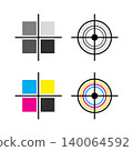 CMYK Color Registration Marks and Calibration Swatches with Grayscale Chart for Professional Printing Quality Control 140064592