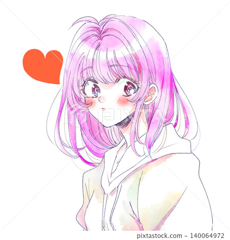 Woman wearing a hoodie, pink hair, love Woman wearing a hoodie, pink hair, love 140064972