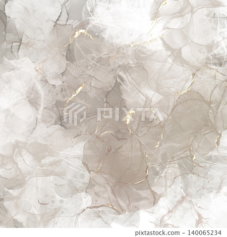 Gray and greige alcohol ink art background material with gold lines, elegant abstract texture. 140065234