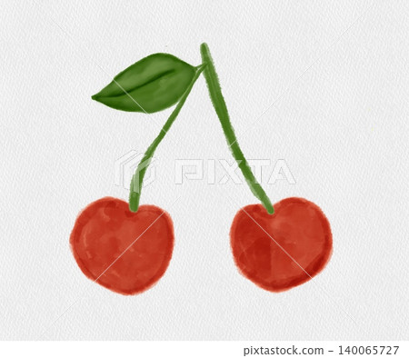 Cute hand-drawn watercolor style double cherry illustration material Cute hand-drawn watercolor style double cherry illustration material 140065727