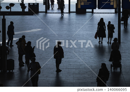 Silhouettes of People Inside Rotterdam Central Station Silhouettes of People Inside Rotterdam Central Station 140066095
