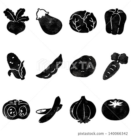 手繪單色蔬菜插圖（水墨畫風格） 140066342