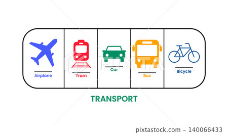 Set of colorful transportation icons including airplane train car bus and bike 140066433