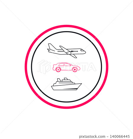 Travel and transport icons including airplane car and cruise ship with airplane Travel and transport icons including airplane car and cruise ship with airplane 140066445