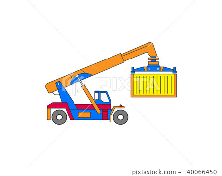 Reach stacker lifting cargo container illustration with container, logistics Reach stacker lifting cargo container illustration with container, logistics 140066450