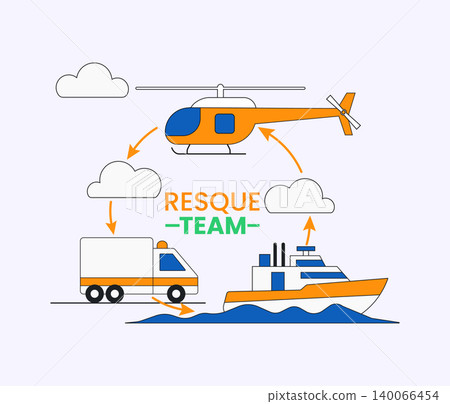Rescue team concept with helicopter ambulance and boat emergency helicopter 140066454