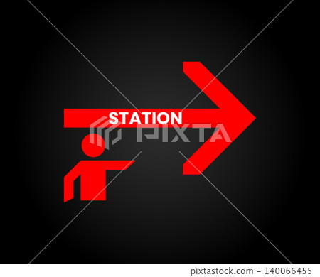 Directional station sign with human figure icon direction navigation pointing Directional station sign with human figure icon direction navigation pointing 140066455