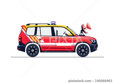 Red emergency suv vehicle with satellite dish emergency satellite response Red emergency suv vehicle with satellite dish emergency satellite response 140066463