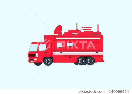 Large red mobile command center truck with emergency satellite communication Large red mobile command center truck with emergency satellite communication 140066464