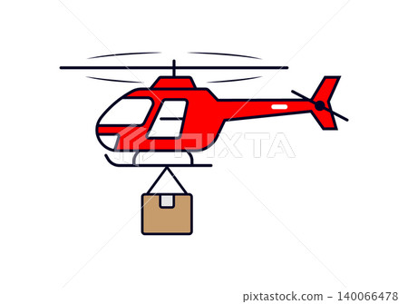 Red helicopter transporting a cardboard delivery box icon illustration 140066478