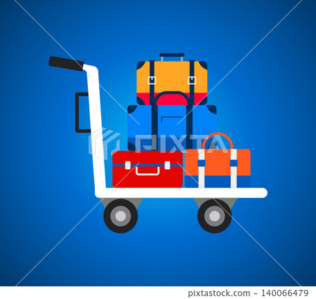 Airport luggage trolley filled with colorful suitcases illustration, suitcase 140066479