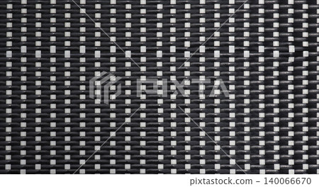 Black and white synthetic rattan weave texture background. Woven plastic mat pattern. 140066670