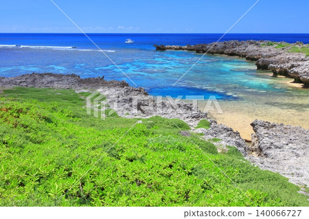 [Okinawa Prefecture] Shiratorizaki Park on Irabu Island (Miyako Island) under a clear blue sky 140066727