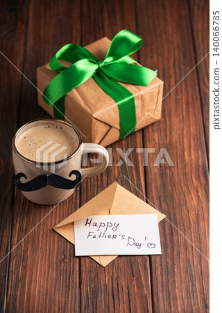 Father's Day celebration with gift, coffee, and greeting card Father's Day celebration with gift, coffee, and greeting card 140066785