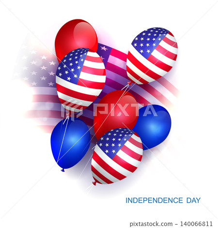 American Independence Day. Isolated illustration with a set of balloons on a white background 140066811