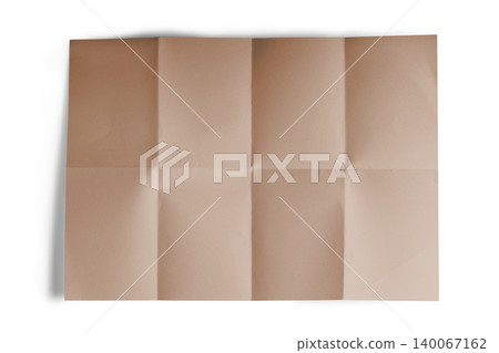 Empty, blank folded paper sheet brown colored, isolated on white background. Mockup, template Empty, blank folded paper sheet brown colored, isolated on white background. Mockup, template 140067162