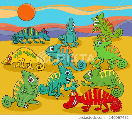 cartoon funny chameleons animals comic characters group cartoon funny chameleons animals comic characters group 140067481