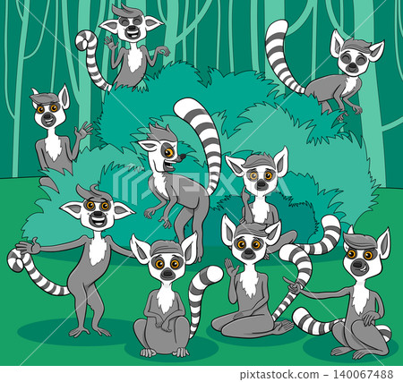 cartoon funny lemurs wild animals comic characters group cartoon funny lemurs wild animals comic characters group 140067488