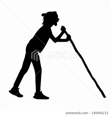 Lost in a forest girl is leaning on a stick and screams for help Lost in a forest girl is leaning on a stick and screams for help 140068212
