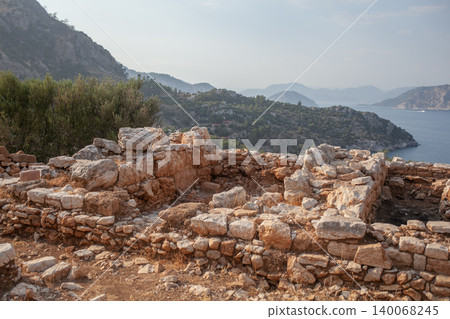 Mountain ruins of antiquity with a sea view Mountain ruins of antiquity with a sea view 140068245