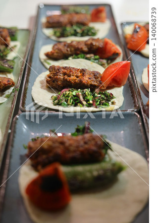 Traditional delicious Turkish foods; Turkish name; Adana kebab Traditional delicious Turkish foods; Turkish name; Adana kebab 140068739
