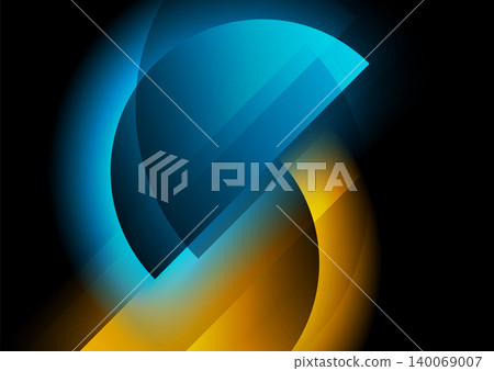 Bright blue and orange semicircles abstract futuristic minimal glowing background Bright blue and orange semicircles abstract futuristic minimal glowing background 140069007