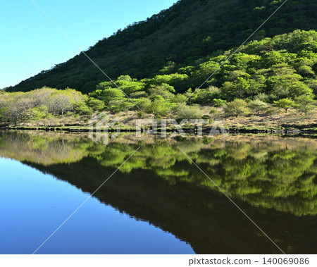 A mountain reflected in a pond A mountain reflected in a pond 140069086