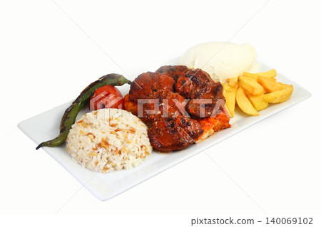 Plate of traditional grilled meatballs on white background Plate of traditional grilled meatballs on white background 140069102