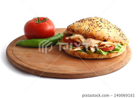 Turkish Doner Kebab Sandwich isolated on white background. 140069181