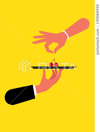 Waiter Serving Fresh Red Cherries on a Tray Stock Illustration Waiter Serving Fresh Red Cherries on a Tray Stock Illustration 140069456