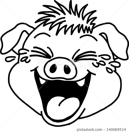 Vector illustration of a wild boar (or pig) character laughing hysterically and crying. Vector illustration of a wild boar (or pig) character laughing hysterically and crying. 140069524