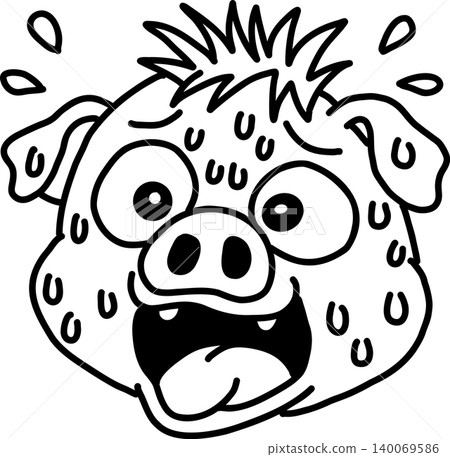 Vector illustration of a wild boar (or pig) character sweating profusely and looking anxious. 140069586