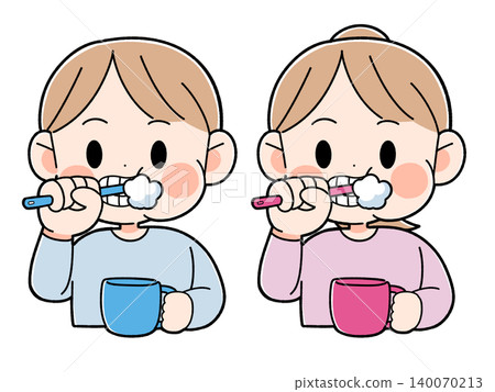 Illustration of a child brushing his teeth 140070213
