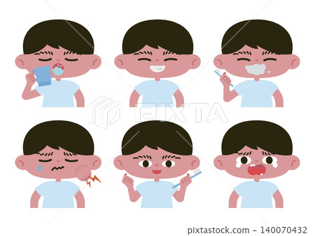 男孩刷牙和口腔健康問題向量插圖集 男孩刷牙和口腔健康問題向量插圖集 140070432