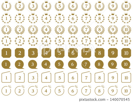 一套豪華排名圖示:第 1 名至第 10 名,金色數字徽章合輯。 一套豪華排名圖示:第 1 名至第 10 名,金色數字徽章合輯。 140070545