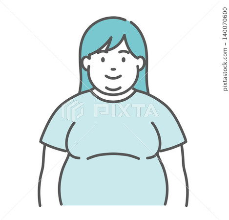An illustration of the upper body of an overweight (chubby) woman (front view, normal pose). An illustration of the upper body of an overweight (chubby) woman (front view, normal pose). 140070600