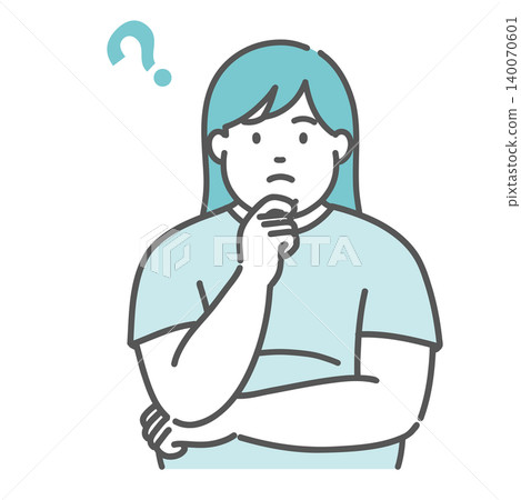 一幅插圖,描繪了一位體型偏胖(豐滿)的女性,她擺出一副疑惑或擔憂的姿態。 一幅插圖,描繪了一位體型偏胖(豐滿)的女性,她擺出一副疑惑或擔憂的姿態。 140070601