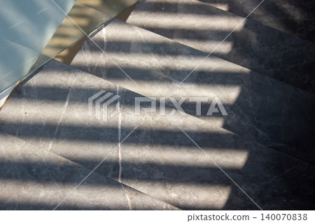 Dark gray Fior di Bosco marble staircase with fine white veins. Dark gray Fior di Bosco marble staircase with fine white veins. 140070838