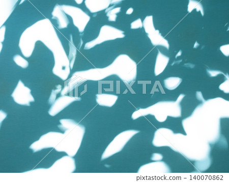 Teal background shadow light overlay blur nature on cment floor wall backdrop, minimal room for presentation product tropical or ecosystem environment organic, platform empty abstract pastel. 140070862