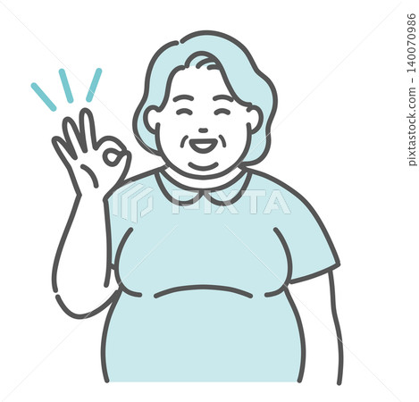 一幅插圖,描繪了一位體型偏胖(豐腴)的老婦人做出「OK」手勢。 一幅插圖,描繪了一位體型偏胖(豐腴)的老婦人做出「OK」手勢。 140070986