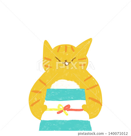 A tabby cat giving a mid-year gift (Mid-year gift illustration material) A tabby cat giving a mid-year gift (Mid-year gift illustration material) 140071012